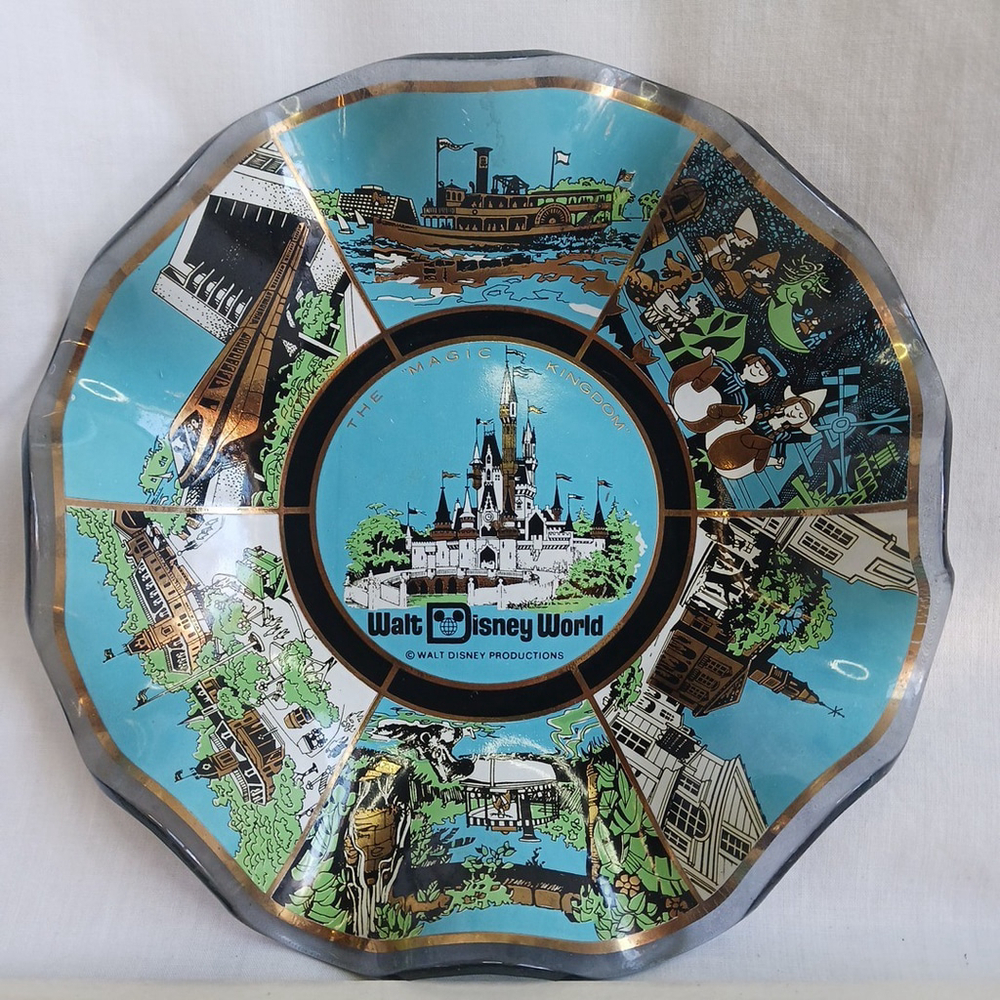 Vintage 70s Walt Disney World Magic Kingdom Glass Plate